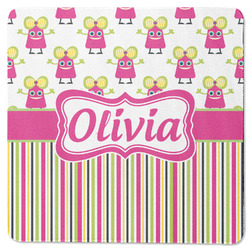 Pink Monsters & Stripes Square Rubber Backed Coaster (Personalized)