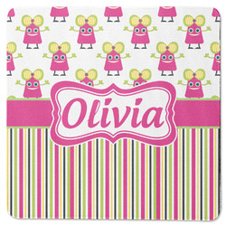 Pink Monsters & Stripes Square Rubber Backed Coaster (Personalized)
