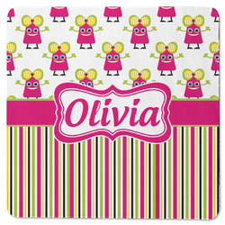 Pink Monsters & Stripes Square Rubber Backed Coaster (Personalized)