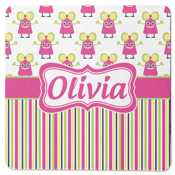 Pink Monsters & Stripes Square Coaster Rubber Back - Single