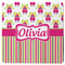 Pink Monsters & Stripes Square Rubber Backed Coaster (Personalized)