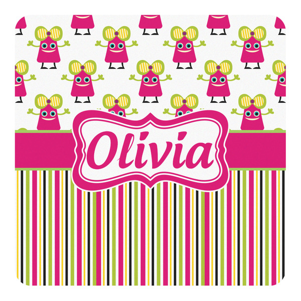 Custom Pink Monsters & Stripes Square Decal (Personalized)