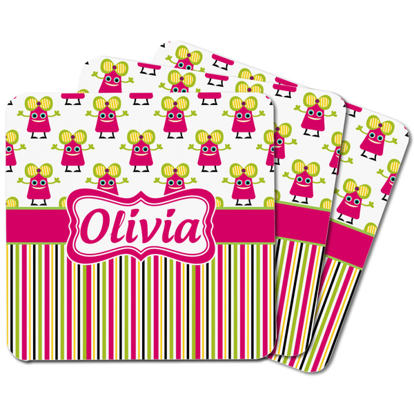 Pink Monsters & Stripes Square Fridge Magnet - MAIN