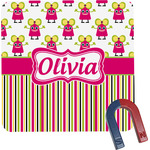 Pink Monsters & Stripes Square Fridge Magnet (Personalized)