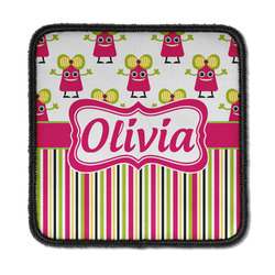 Pink Monsters & Stripes Iron On Square Patch w/ Name or Text