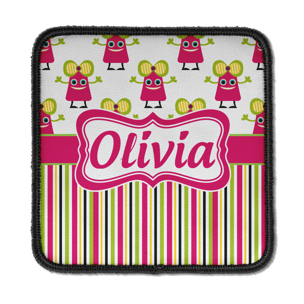Custom Pink Monsters & Stripes Iron On Square Patch w/ Name or Text
