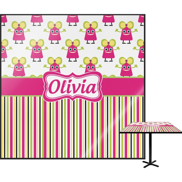 Custom Pink Monsters & Stripes Square Table Top - 30" (Personalized)