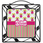 Pink Monsters & Stripes Square Trivet (Personalized)