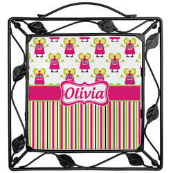 Pink Monsters & Stripes Square Trivet (Personalized)