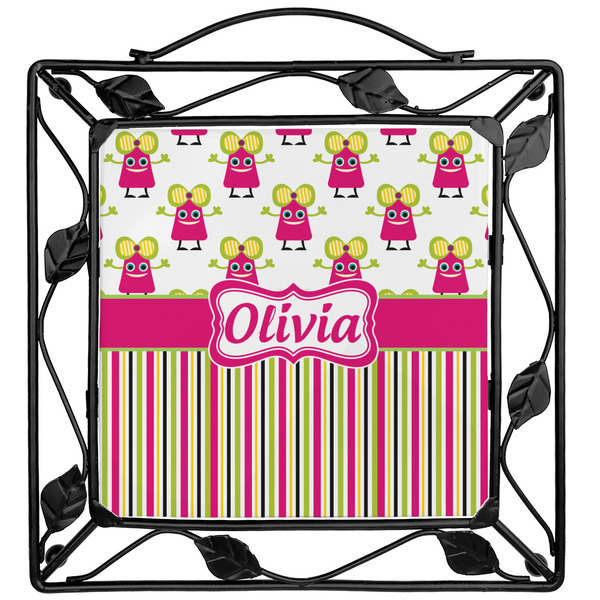 Custom Pink Monsters & Stripes Square Trivet (Personalized)
