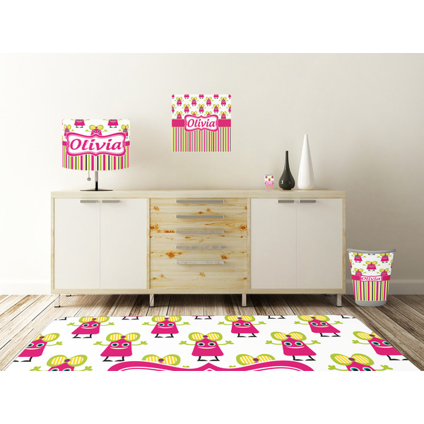 Pink Monsters & Stripes Square Wall Decal Wooden Desk