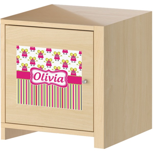 Pink Monsters & Stripes Square Wall Decal on Wooden Cabinet
