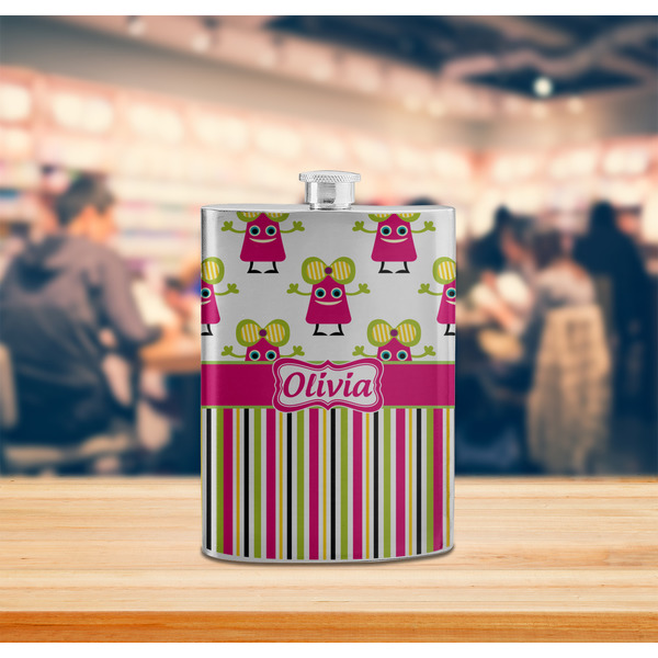 Pink Monsters & Stripes Stainless Steel Flask - LIFESTYLE 2