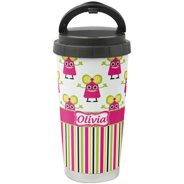 Custom Pink Monsters & Stripes Stainless Steel Coffee Tumbler (Personalized)