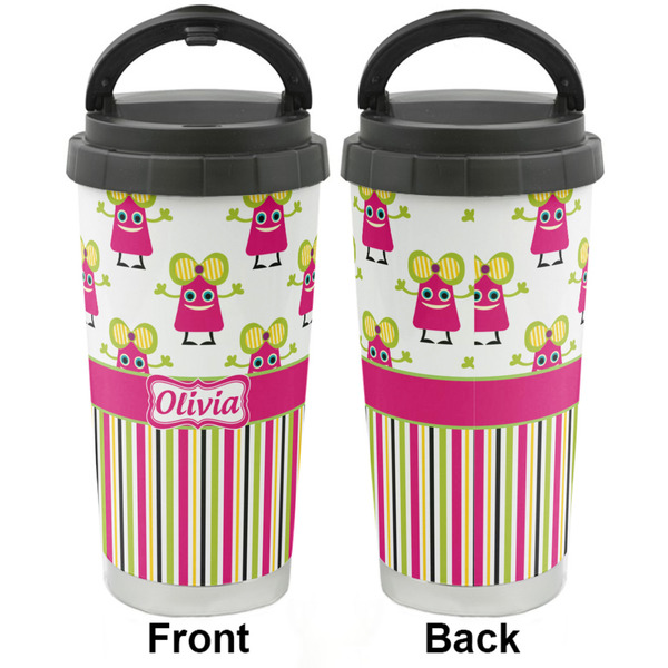 Pink Monsters & Stripes Stainless Steel Travel Cup - Apvl