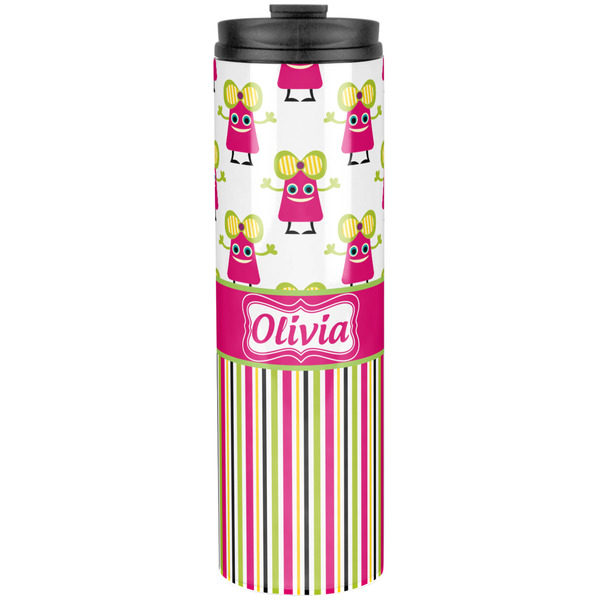 Custom Pink Monsters & Stripes Stainless Steel Skinny Tumbler - 20 oz (Personalized)
