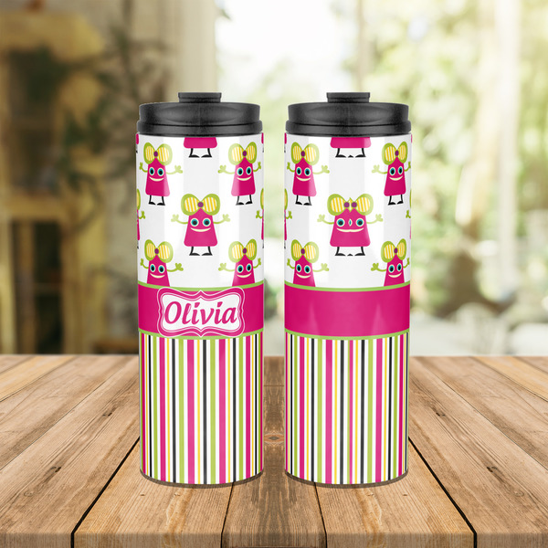 Pink Monsters & Stripes Stainless Steel Tumbler - Lifestyle