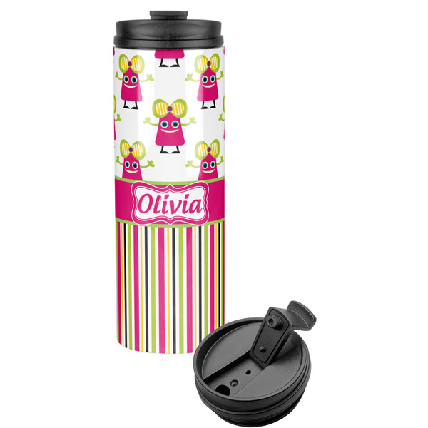 Custom Pink Monsters & Stripes Stainless Steel Skinny Tumbler (Personalized)