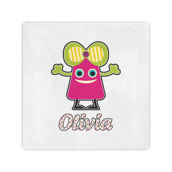 Custom Pink Monsters & Stripes Standard Cocktail Napkins (Personalized)