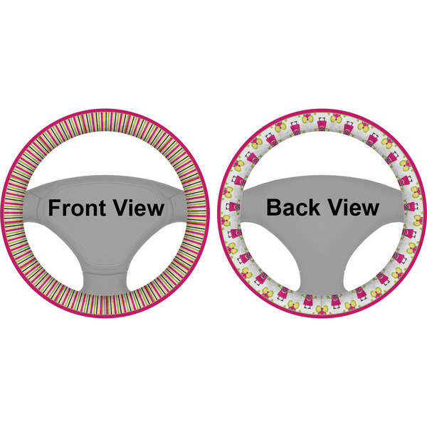 Pink Monsters & Stripes Steering Wheel Cover- Front and Back