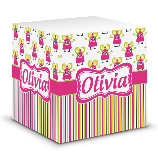 Custom Pink Monsters & Stripes Sticky Note Cube (Personalized)
