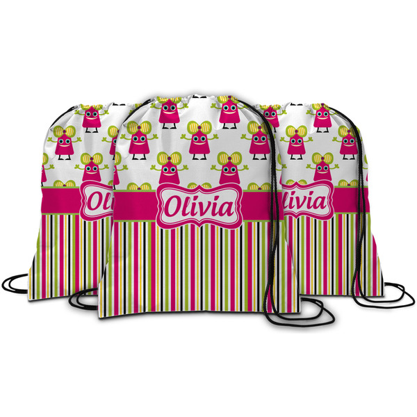 Pink Monsters & Stripes String Backpack - MAIN