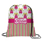 Pink Monsters & Stripes Drawstring Backpack (Personalized)