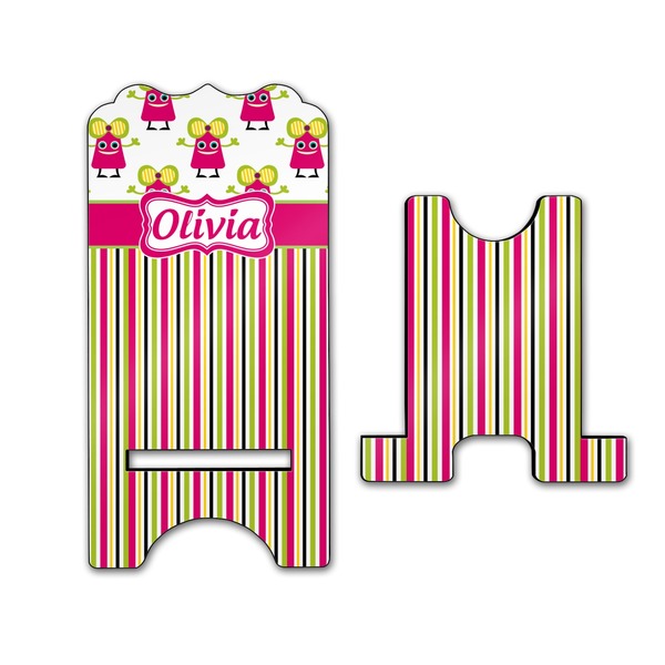 Pink Monsters & Stripes Stylized Phone Stand - Front & Back - Large