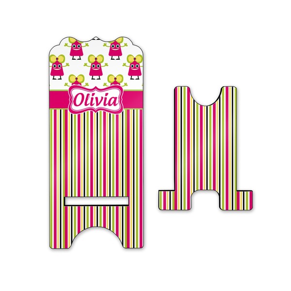 Pink Monsters & Stripes Stylized Phone Stand - Front & Back - Small