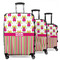 Pink Monsters & Stripes 3 Piece Luggage Set - 20" Carry On, 24" Medium Checked, 28" Large Checked (Personalized)