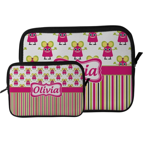Pink Monsters & Stripes Tablet Sleeve (Size Comparison)