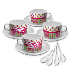 Pink Monsters & Stripes Tea Cup - Set of 4 (Personalized)