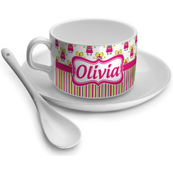 Pink Monsters & Stripes Tea Cup (Personalized)