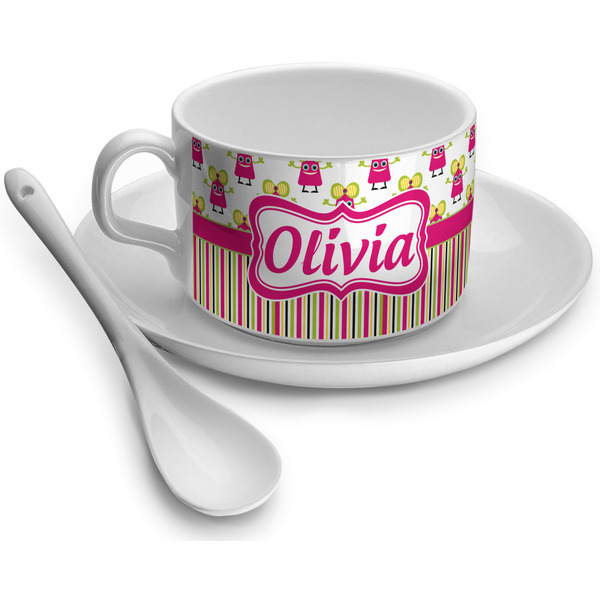 Custom Pink Monsters & Stripes Tea Cup - Single (Personalized)