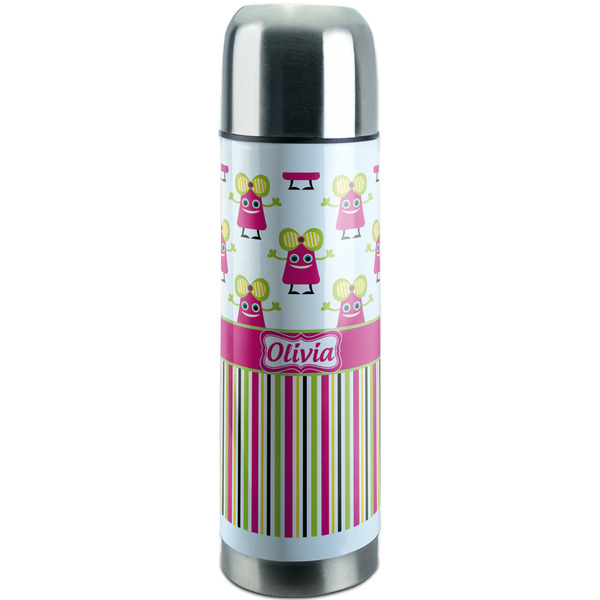 Custom Pink Monsters & Stripes Stainless Steel Thermos (Personalized)
