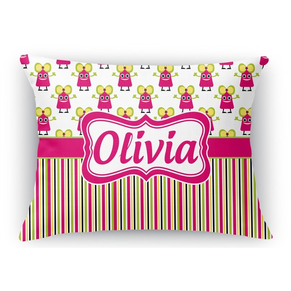 Custom Pink Monsters & Stripes Rectangular Throw Pillow Case (Personalized)