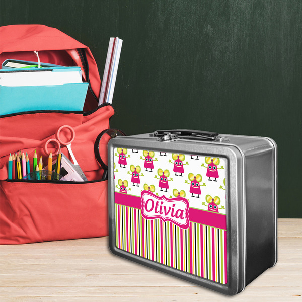 Pink Monsters & Stripes Tin Lunchbox - LIFESTYLE