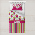 Pink Monsters & Stripes Toddler Bedding w/ Name or Text