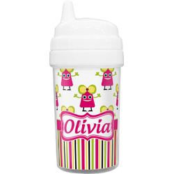 Pink Monsters & Stripes Sippy Cup (Personalized)