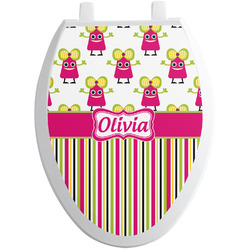 Pink Monsters & Stripes Toilet Seat Decal - Elongated (Personalized)