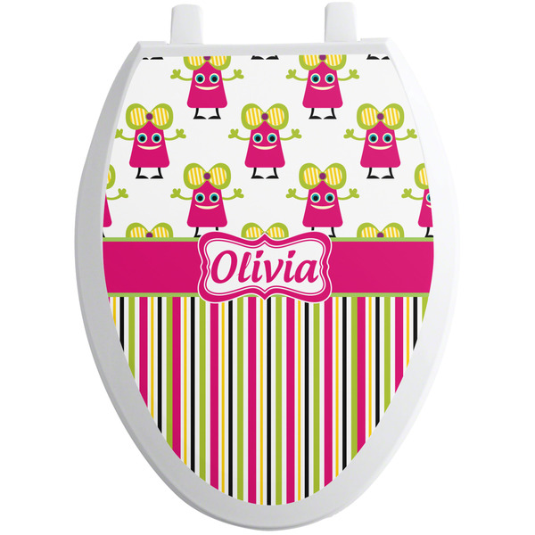 Pink Monsters & Stripes Toilet Seat Decal (Personalized)