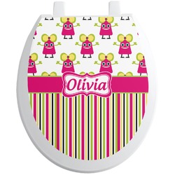 Pink Monsters & Stripes Toilet Seat Decal - Round (Personalized)