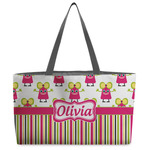Pink Monsters & Stripes Beach Totes Bag - w/ Black Handles (Personalized)