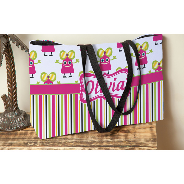 Pink Monsters & Stripes Tote w/Black Handles - Lifestyle View