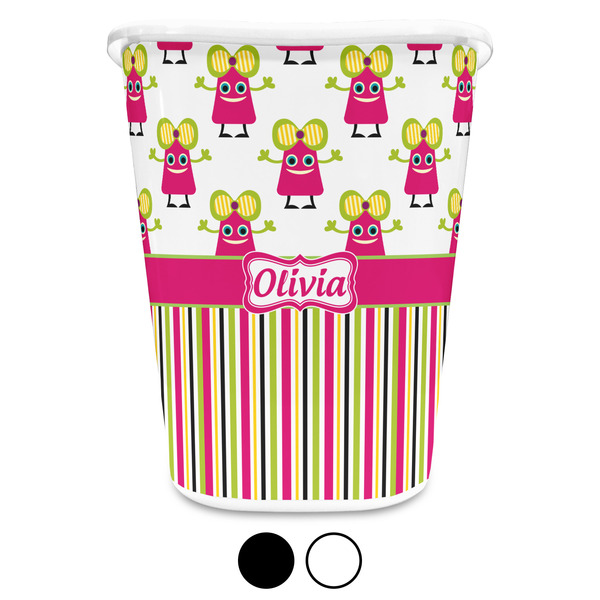 Pink Monsters & Stripes Custom Waste Basket