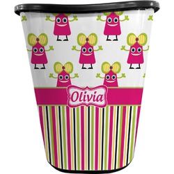 Pink Monsters & Stripes Waste Basket - Double Sided (Black) (Personalized)