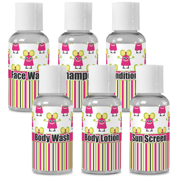 Custom Pink Monsters & Stripes Travel Bottles (Personalized)