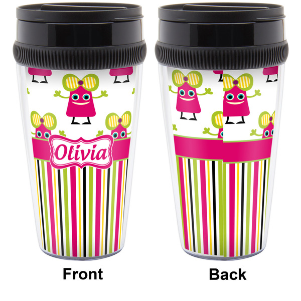 Pink Monsters & Stripes Travel Mug Approval (Personalized)