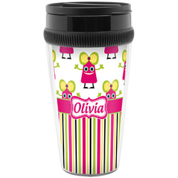 Pink Monsters & Stripes Acrylic Travel Mug without Handle (Personalized)