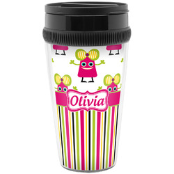 Pink Monsters & Stripes Acrylic Travel Mug without Handle (Personalized)